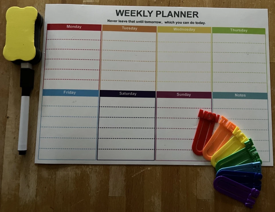 A4 Magnetic Weekly Planner with pen, eraser and day of the week bookmarks - Image 2 of 4