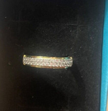 NEW Sterling Silver Ring 14k Yellow Gold Plating 2 Row CZ's Half Eternity sz 6