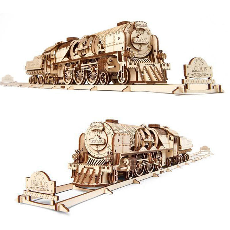 Ugears Mechanical Model  V-Express Steam Train with Tender wooden  construction kit