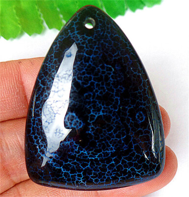 45x34x7mm Blue&Black Fire Dragon Veins Agate Triangle Reiki Pendant Bead AD61381