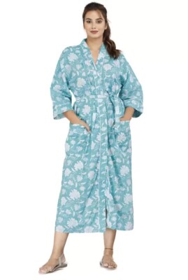 H100% COTTON KIMONO  BATHROBE SUMMER KIMONO ROBE