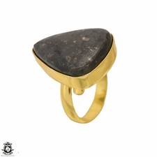 Size 8.5 - Size 10 Adjustable Sapphire Obsidian 24K Gold Plated Ring GPR1638