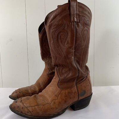Tony Lama Ostrich Cowboy Boots Mens 9D Brown Brandy Smooth  display picture 1