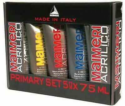 Maimeri 0998190 Set Colori Acrilici Primari 75 Ml - Rosso, Blu, Giallo Con Pennello E Tavolozza