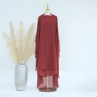 Two Layers Muslim Ramadan Women Large Khimar Hijab Niqab Burqa Tops Kaftan Dress