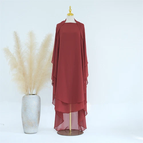 Two Layers Muslim Ramadan Women Large Khimar Hijab Niqab Burqa Tops Kaftan Dress
