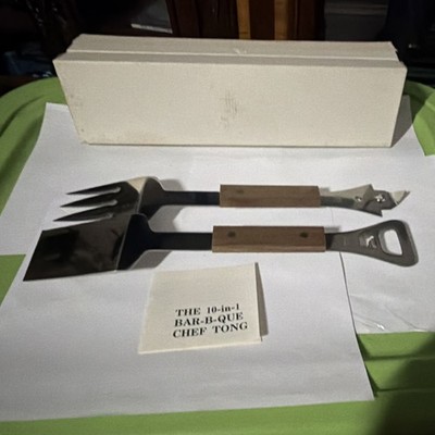 Vernco Stainless Steel 10-in-1 Bar-B-Que Chef Tong BBQ Tool Set, Wood Handles