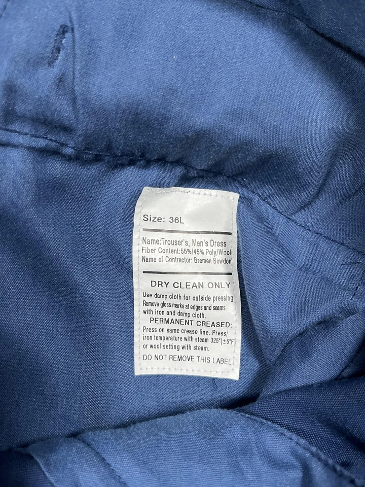 Pantalones de vestir del ejército de Estados Unidos para hombre 36L azul dorado a rayas uniforme mezcla de lana hechos en EE. UU. Foto 3 de 4