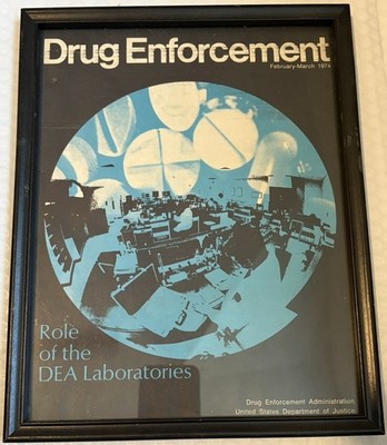 Framed 1974 DEA Drug Enforcement Magazine Cover Role of DEA Laboratories Vintage