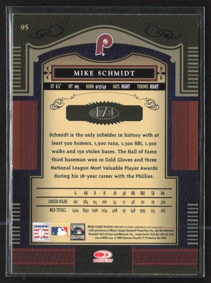 Mike Schmidt 2005 Donruss Timeless Treasures Platinum 1/1 #95 Philadelphia - Image 2 of 2