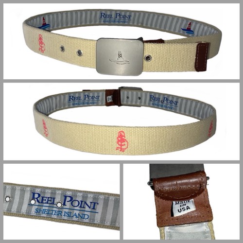 Reel Point Embroidered Canvas Golf Belt Boys L Beige St. Louis Country Club YGI