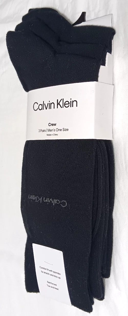 Calvin Klein Men's Black Cotton Blend Dress Crew Socks 3 Pairs O/S NEW