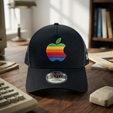Embroidered Apple Logo Trucker Hat Black Mesh Adjustable Cap