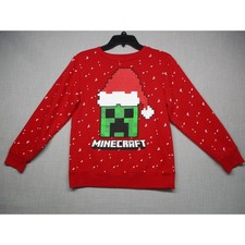 Minecraft Red Holiday Gamer Graphic Crewneck Sweatshirt Creeper Boys Size XL