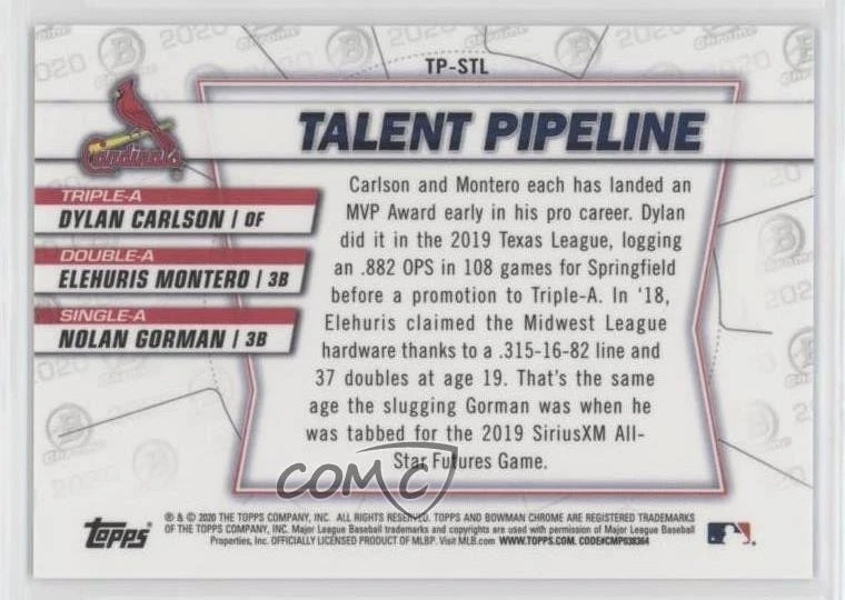 2020 Bowman Gold Refractor /50 Dylan Carlson Elehuris Montero Nolan Gorman - Image 2 of 2