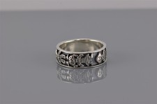 Sterling Silver 6.5mm Carved Children Figures Oxidized Band Ring 925 Sz: 7