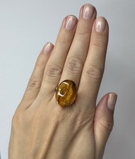 Genuine Baltic Amber Stone Ring with Sterling Silver.Cognac Amber Stone Ring.