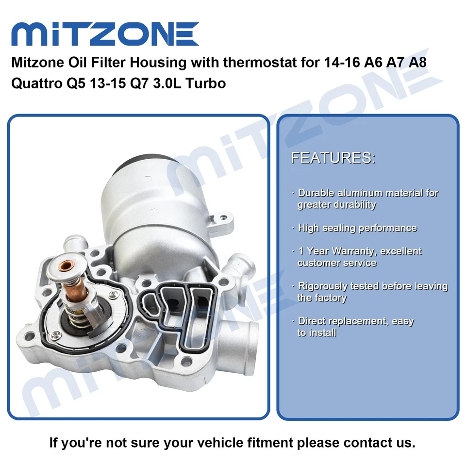 Carcasa de filtro de aceite Mitzone con termostato para 14-16 A6 A7 A8 Quattro Q5 Q7 3,0 L Foto 2 de 4