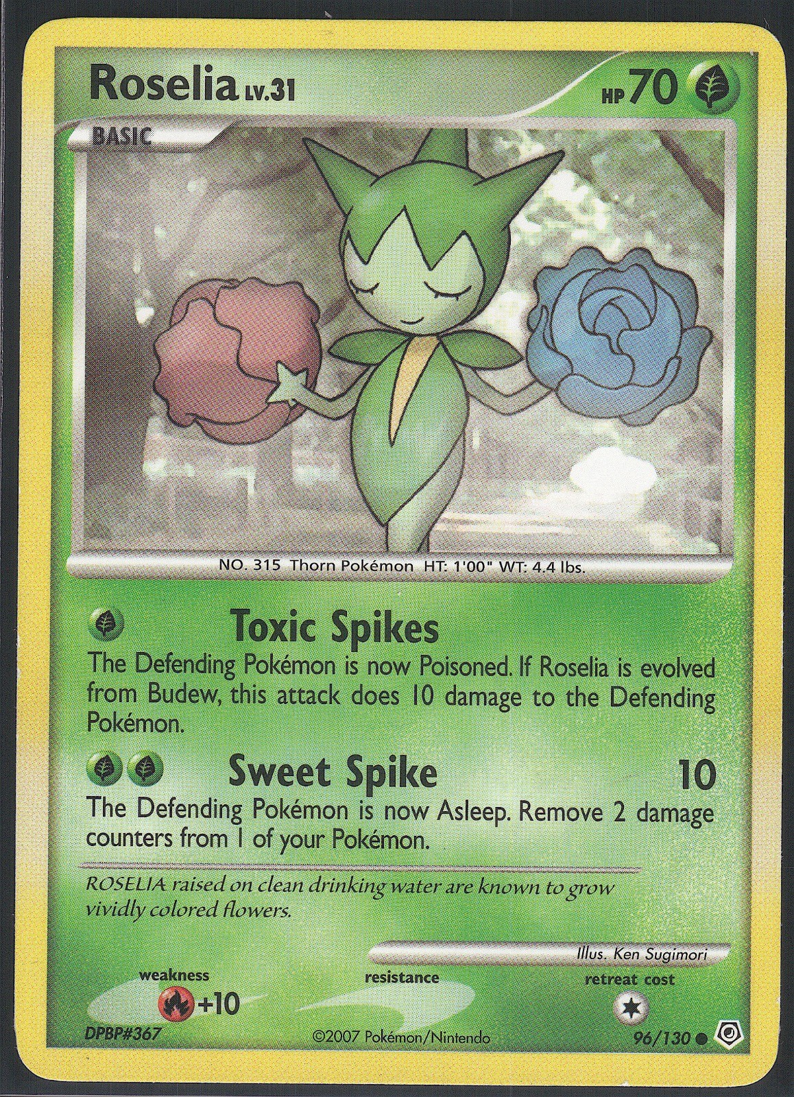 Roselia 96/130 Common Diamond & Pearl Pokemon Moderately Played