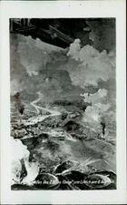 RPPC WWI 1990s REPRO of Litho military art Zeppelin attack Luttich Belgium PC