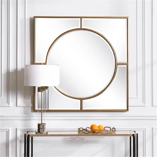 Uttermost Stanford Square Traditional MDF Wood Mirror in Gold - Picture 2 of 6