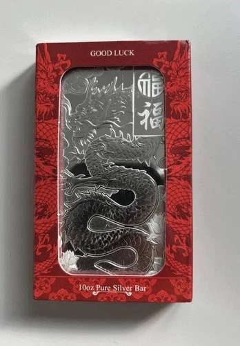 RARE PAMP 10 Oz. Good Luck Dragon Silver Bar w/ Capsule & Sleeve LIMITED !!!