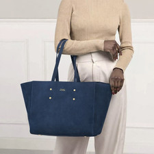 Borsa Tommy Hilfiger Relaxed Leather Tote Suede Pelle Scamosciata 37x30x16 Blu