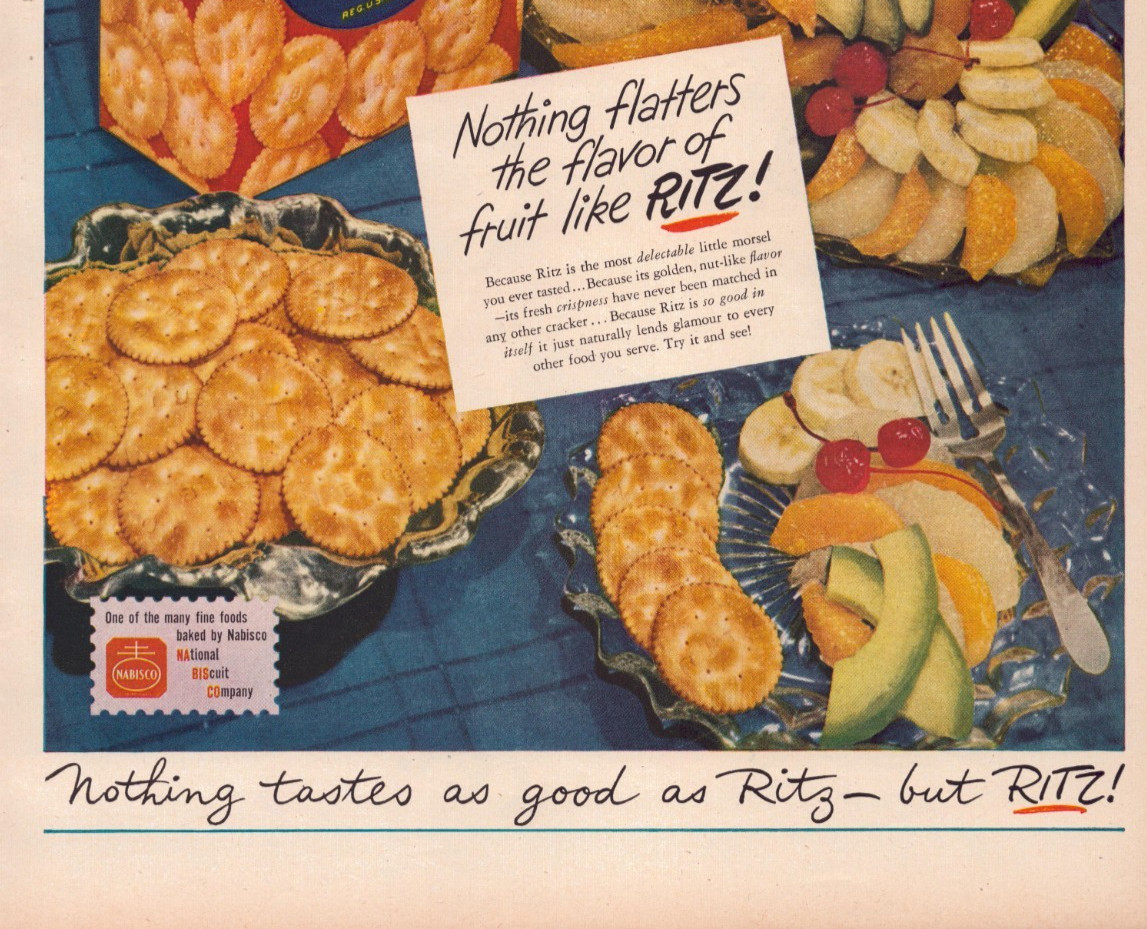 Ritz Crackers 1940s Vintage Print Ad Fruit Platter Snack Party Cracker 