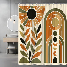 Modern Abstract Shower Curtain with Earthy Tones and Leaf Design