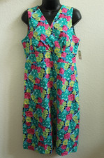 Talbots ••• Women’s Cotton Blend Sleeveless V-Neck Dress • Floral Green/Pink • M