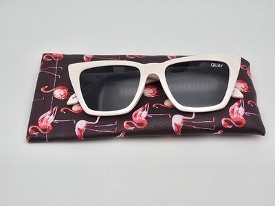 Quay Australia Call The Shots White Frame Polarized Grey Lens Cat Eye Sunglasses