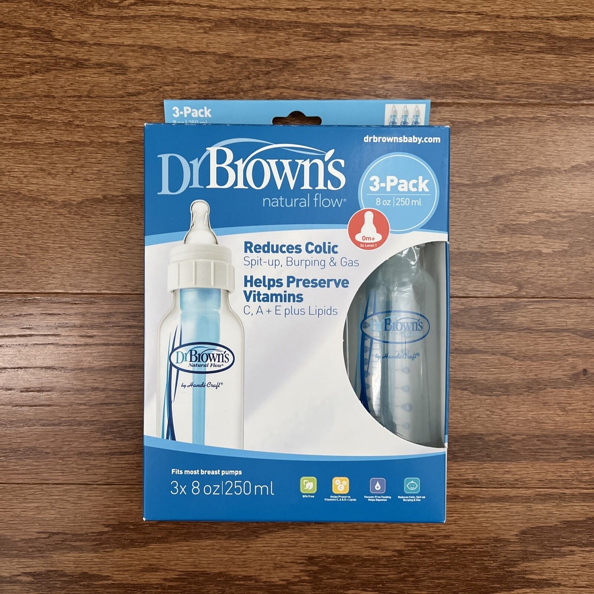 New in Box Brown's Natural Flow Bottles oz/250 mil Pack 0+