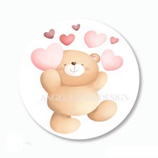 Pink Hearts Teddy Bear Stickers Envelope Seals Scrapbook Stickers Labels Favors