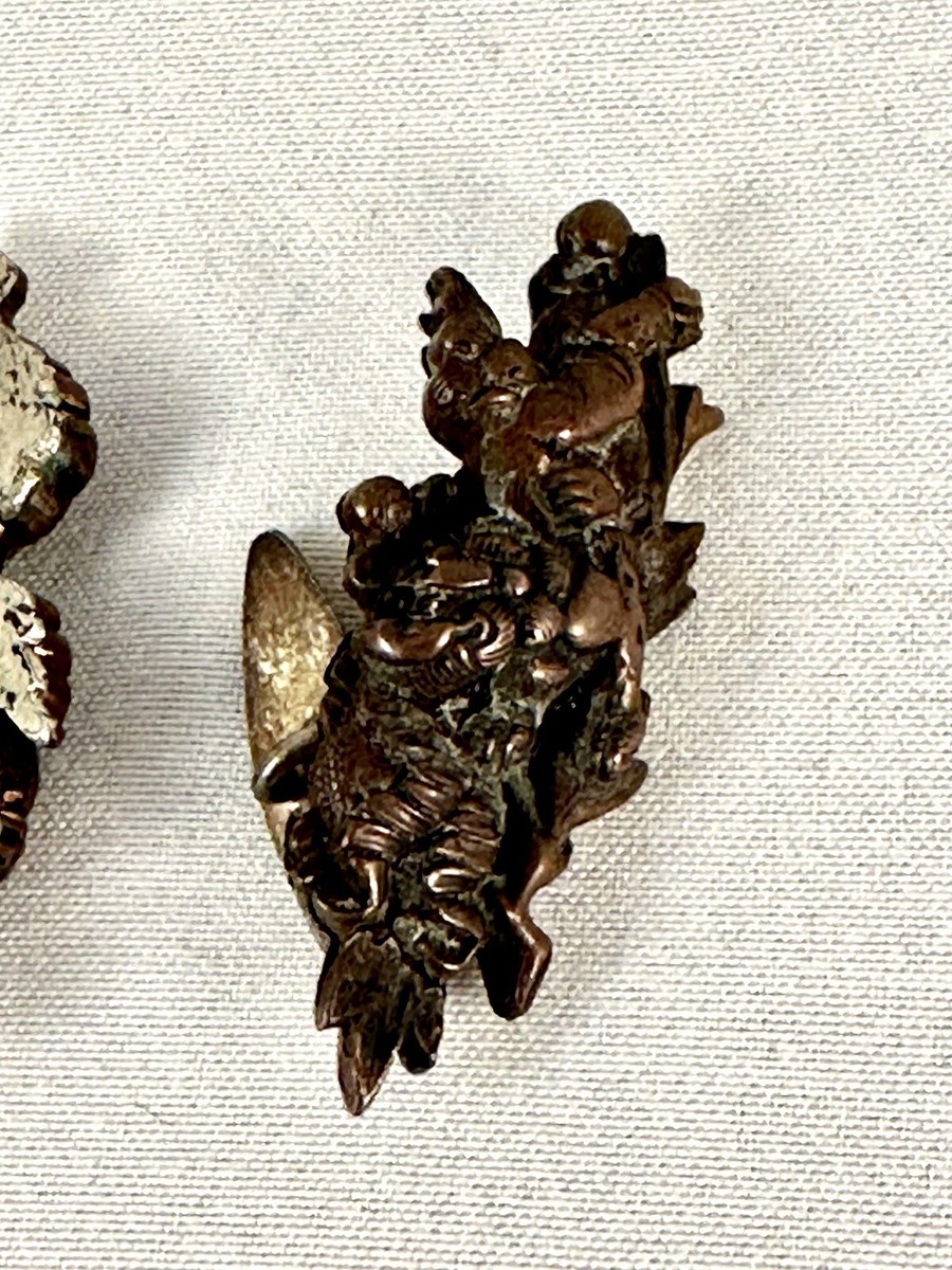 アクセサリー shigu Manuki Shakudo Japanese Shogun Shi Dogs Converted Cuff Links