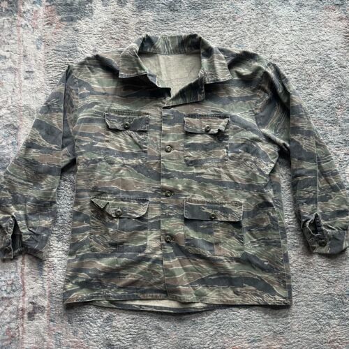 US Army Vietnam Special Forces Style Tiger Stripe Products Camo Combat Shirt VTG - Afbeelding 1 van 7