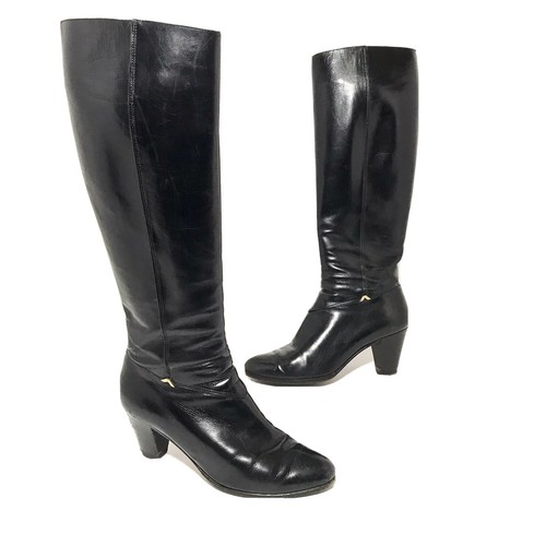 Salvatore Ferragamo Mujer Carla rodilla alta botas de cuero negro Tamaño  5.5 B | eBay