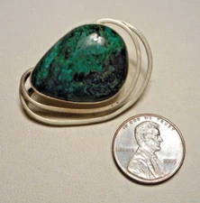 Modernist Sterling & Eilat Cabochon Brooch w Pendant Loop marked ISRAEL 925