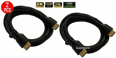 2 Pack 6ft Shielded HDMI 2.1 4K 8K Ultra High Speed Cable ARC Ethernet HDR 2 PCS