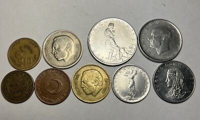 New & Old Foreign Coin Lot (9) -Turkey, Tunisia and Morocco, 1960-1975