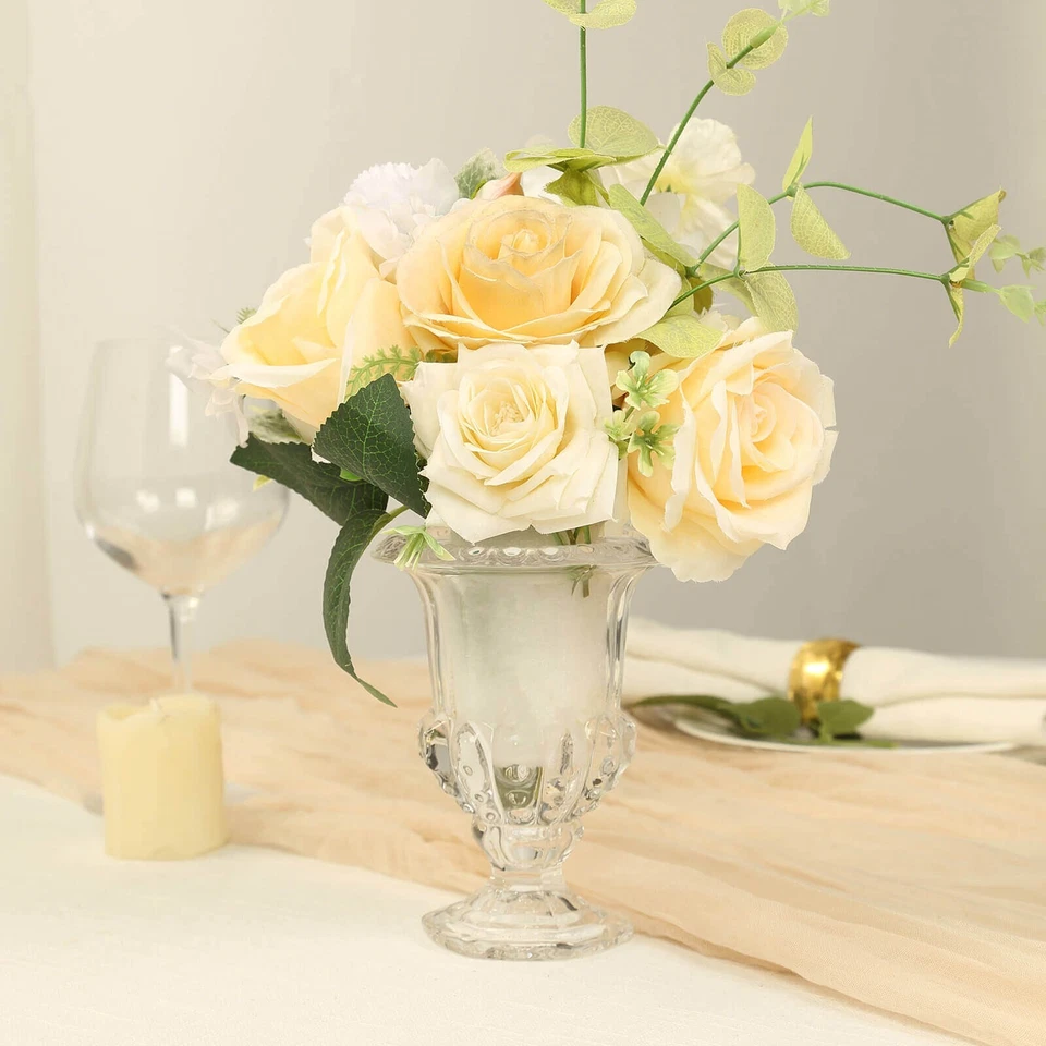 2 JARRONES TRANSPARENTES Clásicos 6.5" Estilo Urna Romana Flores Vidrio Decoraciones Fiesta Foto 2 de 4