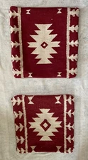 Set Of 2 Kilim Woven Wool Front Pillow Cover Made in India 18 X 18 Red Cream