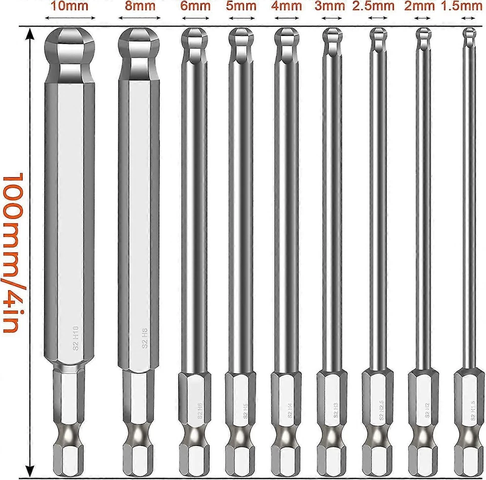 9pcs ball end hex screwdriver 1.5/2/2.5/3/4/5/6/8mm/10mm hex socket ball end - Image 2 of 4