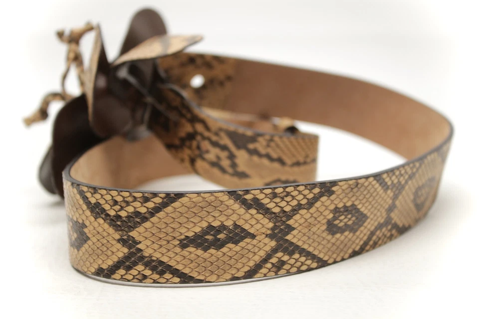 Michael Kors Womens Real Python Belt XS Genuine Snakeskin Flower Slide Italy - Image 3 of 4