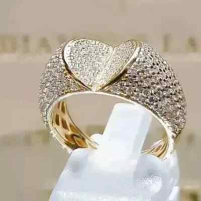 3Ct Round Cut Lab Created Diamond Open Heart Pinky Ring 14K Yellow Gold Plated