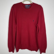 Polo Ralph Lauren Sweater Mens Medium Red Crew Blue Pony Cotton Knit Jumper 