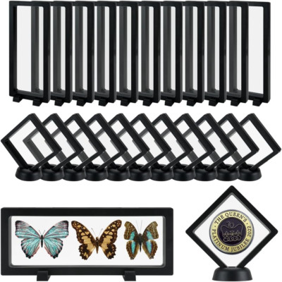 24Pcs 3D Floating Display Case, Transparent Film Jewely Storage Box, Black Chall