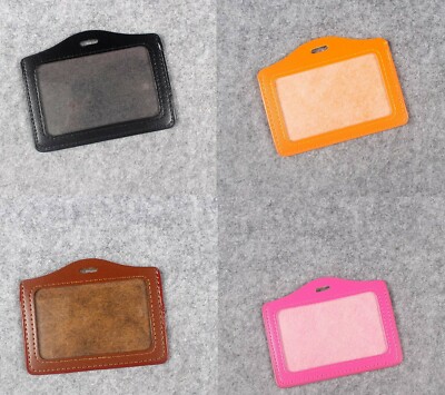 Durable Leather Horizontal Photo Name ID badge Holder Free Ship
