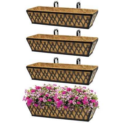 4 Pack 24 Inch Railing Planter Window Boxes Planters with Coconut Liner ...