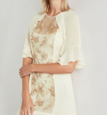 bcbg white and gold dress Sleeveless Mini Empire Dress Cecile in White Gold | L main image 0