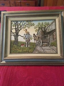 H Hargrove Oil Painting On Canvas Apple Picking Artist Signed